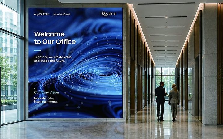 Painel em lobby corporativo